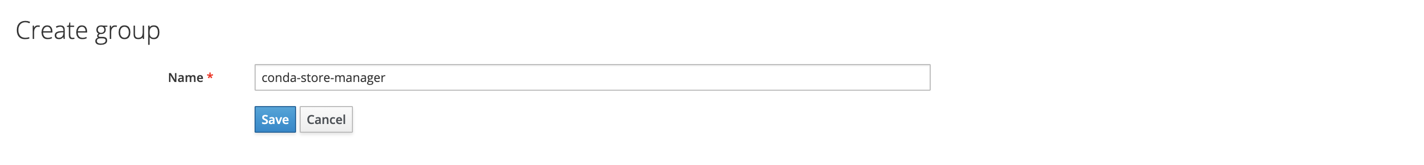 Keycloak add group form - name field set to conda-store-manager 