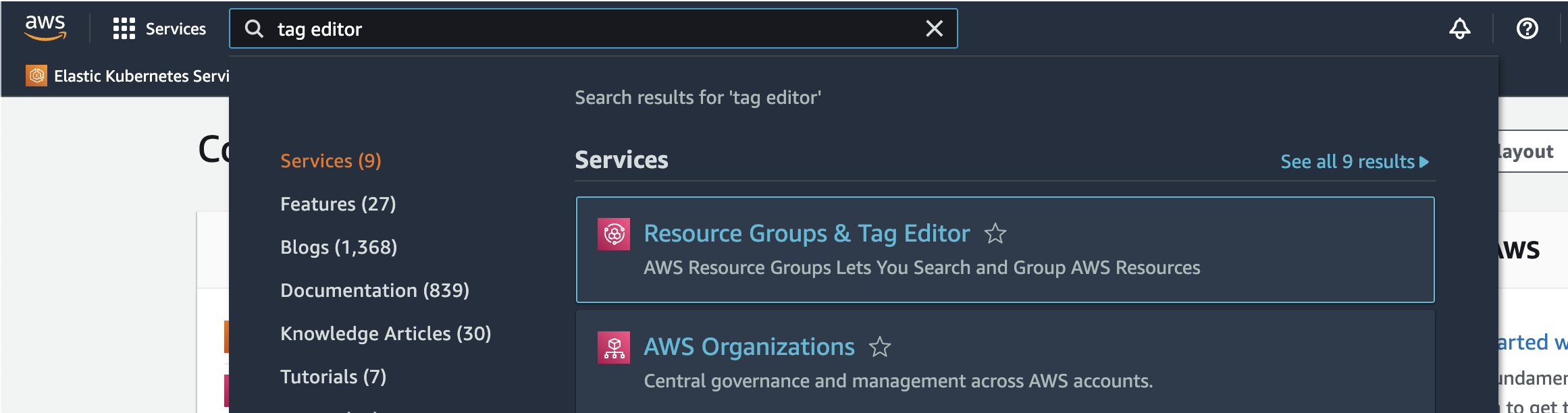 Search for Tag Editor in the AWS console 