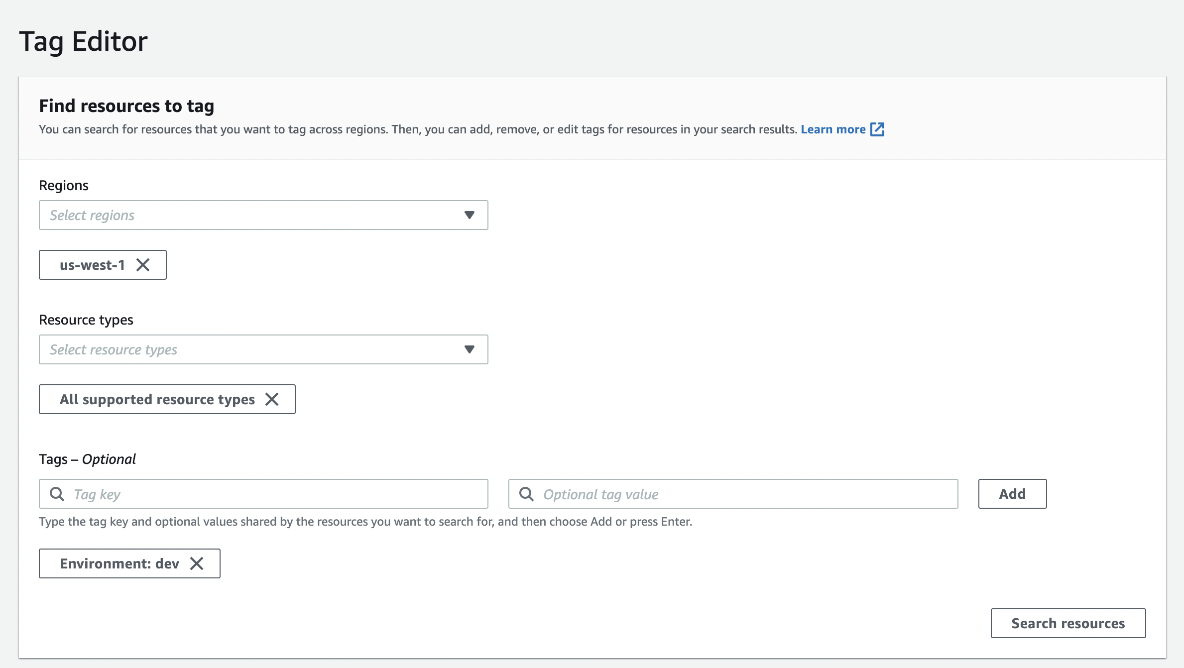 Use the Tag Editor to filter for lingering Nebari resources 