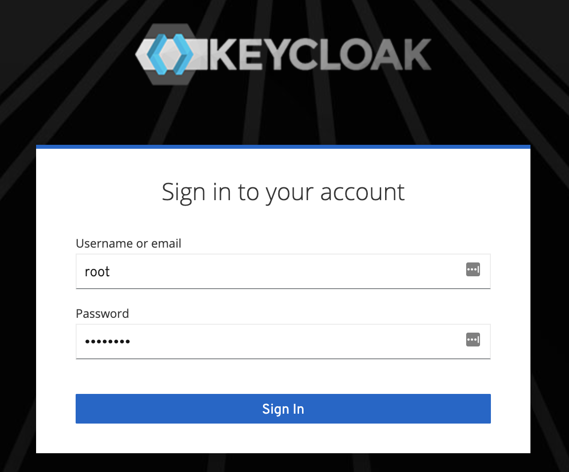 Nebari admin view - Root Login to Keycloak form 